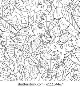 Tracery seamless pattern. Mehndi design. Ethnic monochrome binary doodle texture. Curved doodling black and white background. Vector