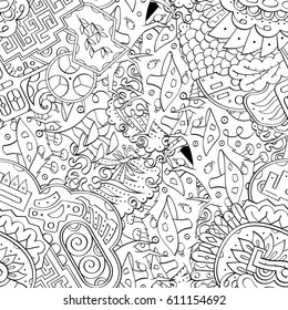 Tracery seamless pattern. Mehndi design. Ethnic monochrome binary doodle texture. Curved doodling black and white background. Vector