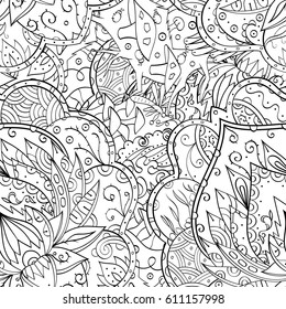 Tracery seamless pattern. Mehndi design. Ethnic monochrome binary doodle texture. Curved doodling black and white background. Vector