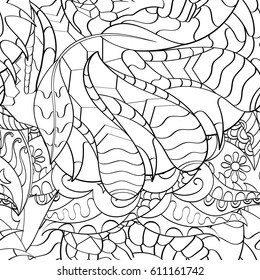 Tracery seamless pattern. Mehndi design. Ethnic monochrome binary doodle texture. Curved doodling black and white background. Vector