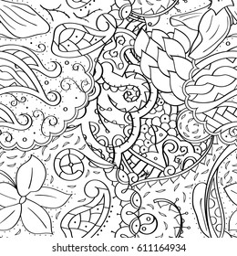 Tracery seamless pattern. Mehndi design. Ethnic monochrome binary doodle texture. Curved doodling black and white background. Vector