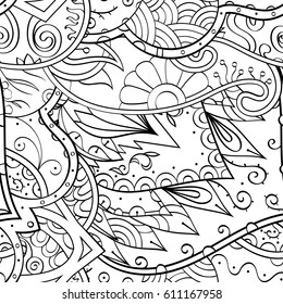 Tracery seamless pattern. Mehndi design. Ethnic monochrome binary doodle texture. Curved doodling black and white background. Vector