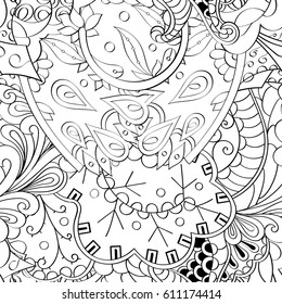 Tracery seamless pattern. Mehndi design. Ethnic monochrome binary doodle texture. Curved doodling black and white background. Vector