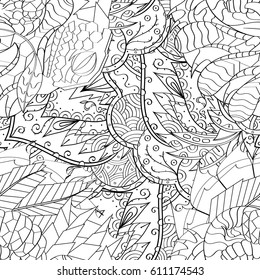Tracery seamless pattern. Mehndi design. Ethnic monochrome binary doodle texture. Curved doodling black and white background. Vector