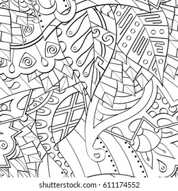 Tracery seamless pattern. Mehndi design. Ethnic monochrome binary doodle texture. Curved doodling black and white background. Vector
