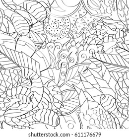Tracery seamless pattern. Mehndi design. Ethnic monochrome binary doodle texture. Curved doodling black and white background. Vector