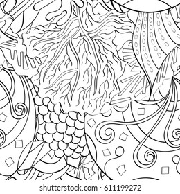 Tracery seamless pattern. Mehndi design. Ethnic monochrome binary doodle texture. Curved doodling black and white background. Vector