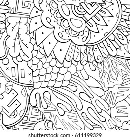 Tracery seamless pattern. Mehndi design. Ethnic monochrome binary doodle texture. Curved doodling black and white background. Vector