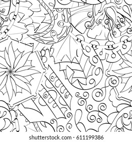 Tracery seamless pattern. Mehndi design. Ethnic monochrome binary doodle texture. Curved doodling black and white background. Vector