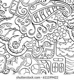 Tracery seamless pattern. Mehndi design. Ethnic monochrome binary doodle texture. Curved doodling black and white background. Vector