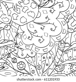 Tracery seamless pattern. Mehndi design. Ethnic monochrome binary doodle texture. Curved doodling black and white background. Vector