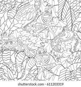Tracery seamless pattern. Mehndi design. Ethnic monochrome binary doodle texture. Curved doodling black and white background. Vector