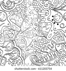 Tracery seamless pattern. Mehndi design. Ethnic monochrome binary doodle texture. Curved doodling black and white background. Vector