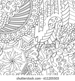 Tracery seamless pattern. Mehndi design. Ethnic monochrome binary doodle texture. Curved doodling black and white background. Vector