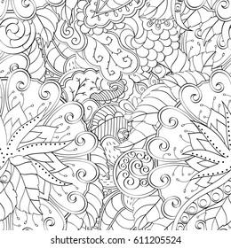 Tracery seamless pattern. Mehndi design. Ethnic monochrome binary doodle texture. Curved doodling black and white background. Vector