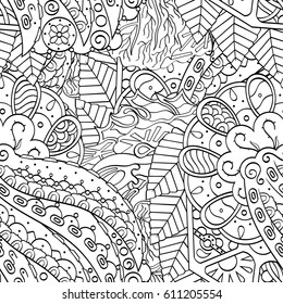 Tracery seamless pattern. Mehndi design. Ethnic monochrome binary doodle texture. Curved doodling black and white background. Vector