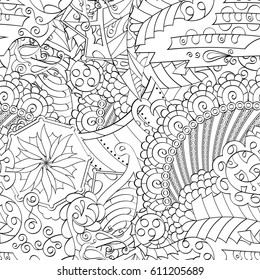 Tracery seamless pattern. Mehndi design. Ethnic monochrome binary doodle texture. Curved doodling black and white background. Vector
