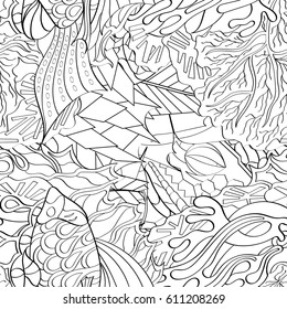 Tracery seamless pattern. Mehndi design. Ethnic monochrome binary doodle texture. Curved doodling black and white background. Vector