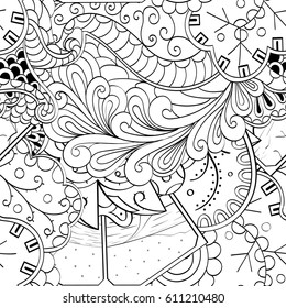 Tracery seamless pattern. Mehndi design. Ethnic monochrome binary doodle texture. Curved doodling black and white background. Vector