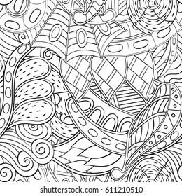 Tracery seamless pattern. Mehndi design. Ethnic monochrome binary doodle texture. Curved doodling black and white background. Vector