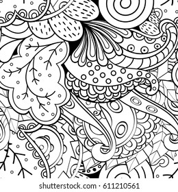 Tracery seamless pattern. Mehndi design. Ethnic monochrome binary doodle texture. Curved doodling black and white background. Vector