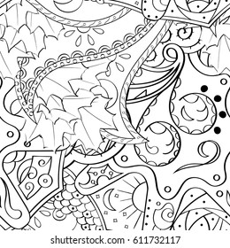 Tracery seamless pattern. Mehndi design. Ethnic monochrome binary doodle texture. Curved doodling black and white background. Vector