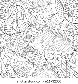 Tracery seamless pattern. Mehndi design. Ethnic monochrome binary doodle texture. Curved doodling black and white background. Vector