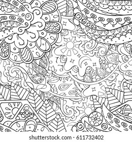Tracery seamless pattern. Mehndi design. Ethnic monochrome binary doodle texture. Curved doodling black and white background. Vector