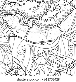 Tracery seamless pattern. Mehndi design. Ethnic monochrome binary doodle texture. Curved doodling black and white background. Vector