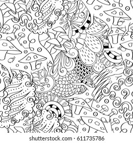 Tracery seamless pattern. Mehndi design. Ethnic monochrome binary doodle texture. Curved doodling black and white background. Vector