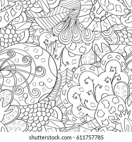 Tracery seamless pattern. Mehndi design. Ethnic monochrome binary doodle texture. Curved doodling black and white background. Vector