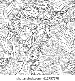 Tracery seamless pattern. Mehndi design. Ethnic monochrome binary doodle texture. Curved doodling black and white background. Vector