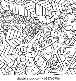 Tracery seamless pattern. Mehndi design. Ethnic monochrome binary doodle texture. Curved doodling black and white background. Vector