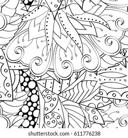 Tracery seamless pattern. Mehndi design. Ethnic monochrome binary doodle texture. Curved doodling black and white background. Vector