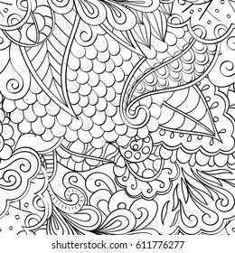 Tracery seamless pattern. Mehndi design. Ethnic monochrome binary doodle texture. Curved doodling black and white background. Vector