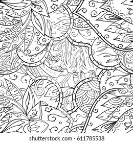 Tracery seamless pattern. Mehndi design. Ethnic monochrome binary doodle texture. Curved doodling black and white background. Vector