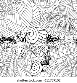 Tracery seamless pattern. Mehndi design. Ethnic monochrome binary doodle texture. Curved doodling black and white background. Vector