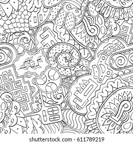 Tracery seamless pattern. Mehndi design. Ethnic monochrome binary doodle texture. Curved doodling black and white background. Vector