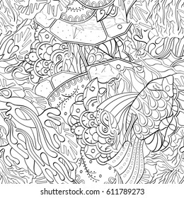 Tracery seamless pattern. Mehndi design. Ethnic monochrome binary doodle texture. Curved doodling black and white background. Vector