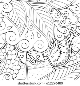 Tracery seamless pattern. Mehndi design. Ethnic monochrome binary doodle texture. Curved doodling black and white background. Vector
