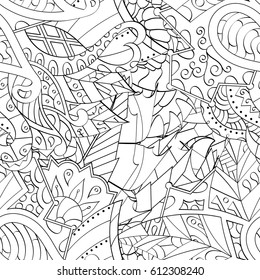 Tracery seamless pattern. Mehndi design. Ethnic monochrome binary doodle texture. Curved doodling black and white background. Vector