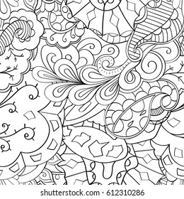 Tracery seamless pattern. Mehndi design. Ethnic monochrome binary doodle texture. Curved doodling black and white background. Vector