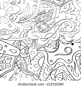 Tracery seamless pattern. Mehndi design. Ethnic monochrome binary doodle texture. Curved doodling black and white background. Vector