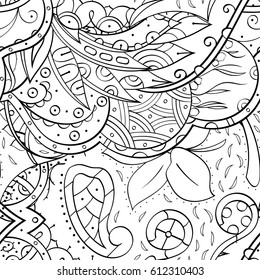 Tracery seamless pattern. Mehndi design. Ethnic monochrome binary doodle texture. Curved doodling black and white background. Vector