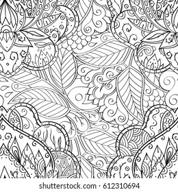 Tracery seamless pattern. Mehndi design. Ethnic monochrome binary doodle texture. Curved doodling black and white background. Vector
