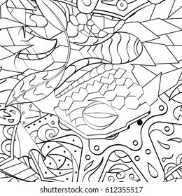 Tracery seamless pattern. Mehndi design. Ethnic monochrome binary doodle texture. Curved doodling black and white background. Vector