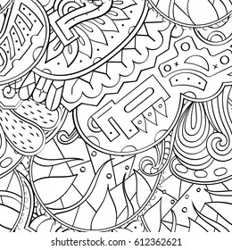 Tracery seamless pattern. Mehndi design. Ethnic monochrome binary doodle texture. Curved doodling black and white background. Vector