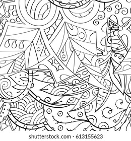 Tracery seamless pattern. Mehndi design. Ethnic monochrome binary doodle texture. Curved doodling black and white background. Vector