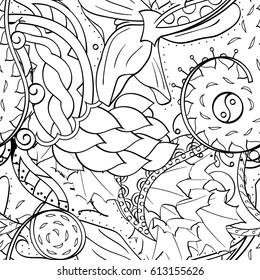 Tracery seamless pattern. Mehndi design. Ethnic monochrome binary doodle texture. Curved doodling black and white background. Vector