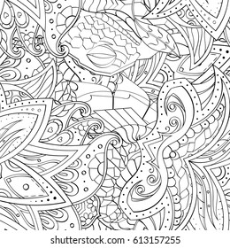 Tracery seamless pattern. Mehndi design. Ethnic monochrome binary doodle texture. Curved doodling black and white background. Vector